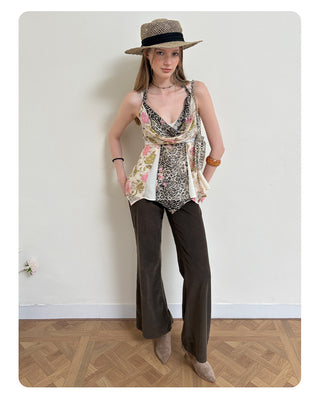 [NECY] Floral Leopard Layer Halter Camisole Top