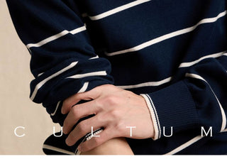 [CULTUM] Half-Zip Striped Cotton Knit Sweater
