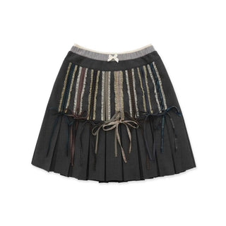 [Moromoro2] Lace Trim Plaid Patchwork Pleated  Skirt