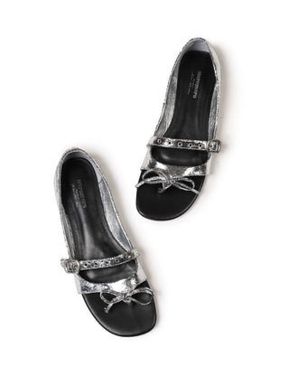 [moromoro2] Leather Bow Ballet Sandals