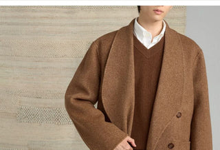 [CULTUM] Shawl Collar Belted Long Wool Coat