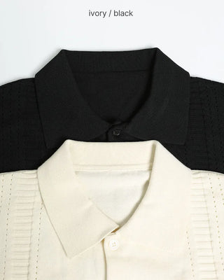 Striped knit polo crochet cardigan