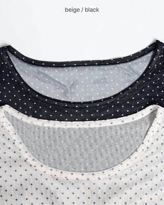 Dot Shirring High Neck Long Sleeve T-Shirt