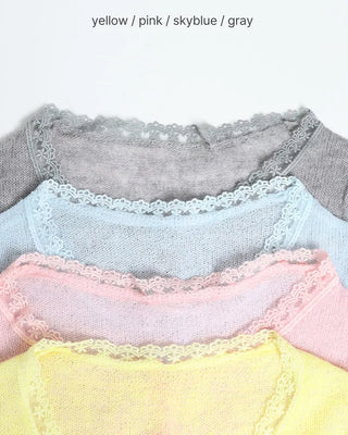 Lace neckline thermal cardigan