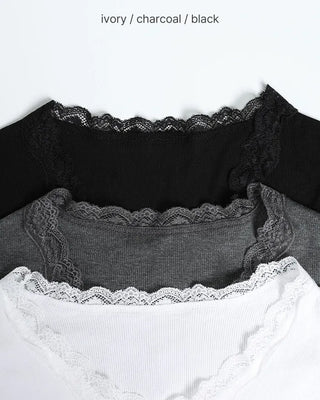 Lace V-neck long-sleeved T-shirt