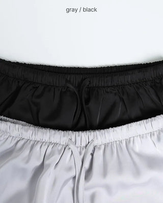 Satin elastic waist lace midi skirt