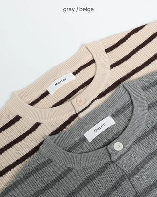 Striped round neck cardigan