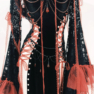 Long sleeve flower applique lace up shrug slit maxi dress