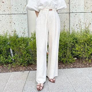 Belted linen slacks