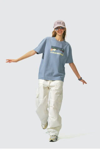 [Monterest] Washed Distressed Mountain Print T-Shirt