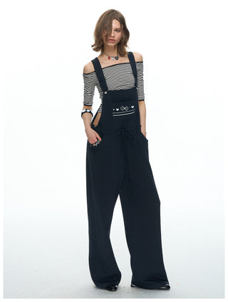 [NECY] Graphic Heart Ribbon Overalls
