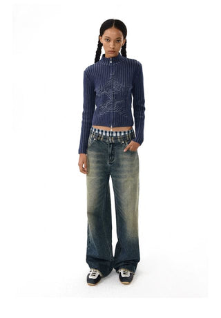 CONP Plaid Patchwork Washed Baggy Jeans