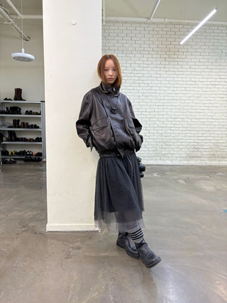 [NeverSeez] Stand Collar Asymmetrical PU Leather Jacket