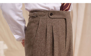 [CULTUM] Wool Herringbone Double-Pleated Trousers