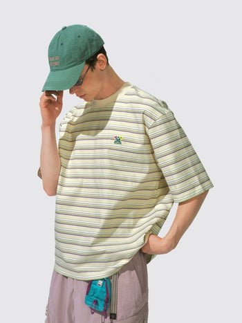 [Monterest] Waffle Knit Striped Logo T-Shirt