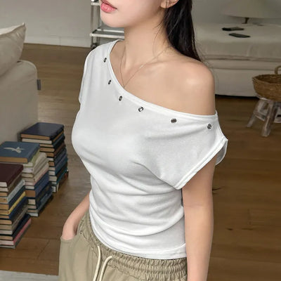 Rubik's Eyelet Boat Neck Layered Short Sleeve T-shirt
