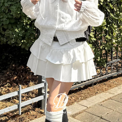 Casa Studded Cotton Tiered Mini Skirt Pants Skirts