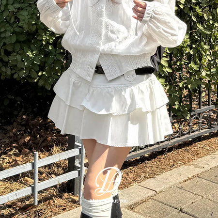 Casa Studded Cotton Tiered Mini Skirt Pants Skirts