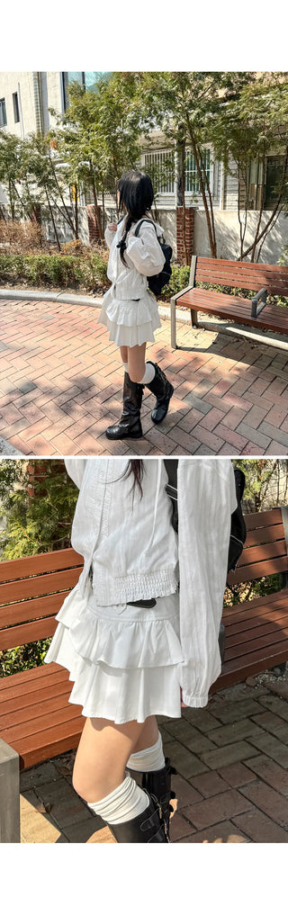 Casa Studded Cotton Tiered Mini Skirt Pants Skirts