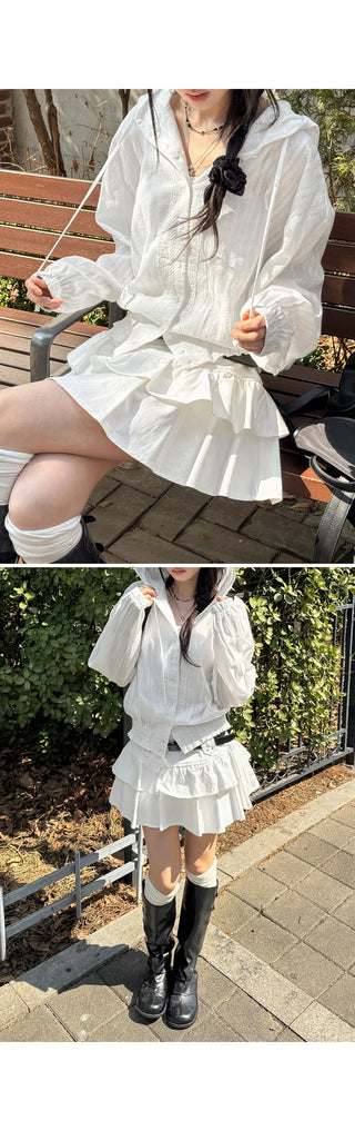 Casa Studded Cotton Tiered Mini Skirt Pants Skirts