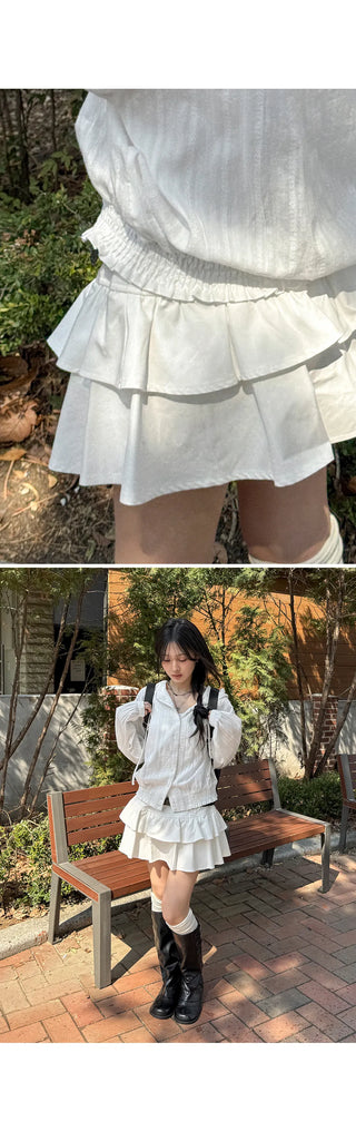 Casa Studded Cotton Tiered Mini Skirt Pants Skirts