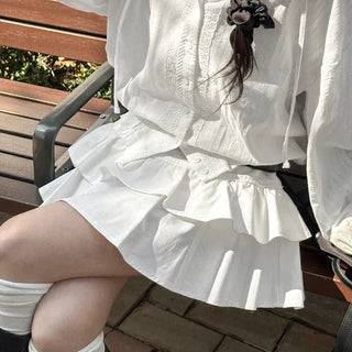 Casa Studded Cotton Tiered Mini Skirt Pants Skirts