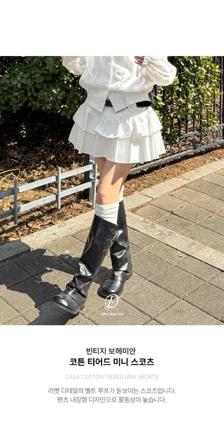 Casa Studded Cotton Tiered Mini Skirt Pants Skirts