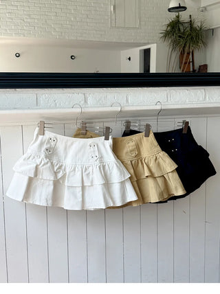 Casa Studded Cotton Tiered Mini Skirt Pants Skirts
