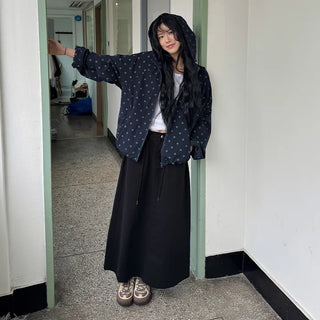Dot Raglan Hooded Drawstring Windbreaker Jumper