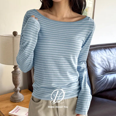 Miken Striped Boat Neck Slim Fit Long Sleeve Knit