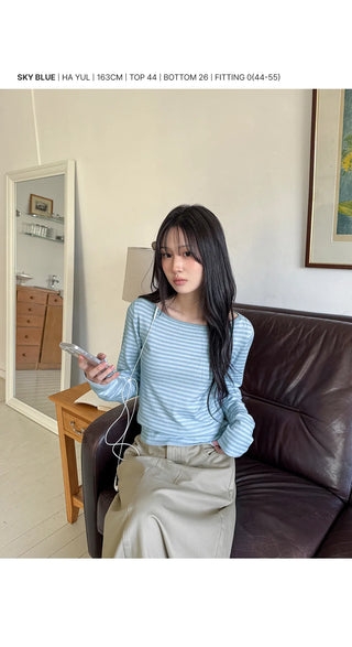 Miken Striped Boat Neck Slim Fit Long Sleeve Knit