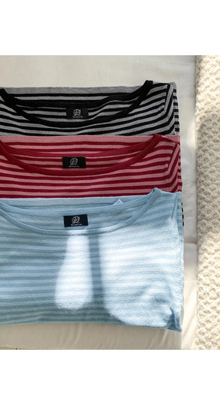 Miken Striped Boat Neck Slim Fit Long Sleeve Knit
