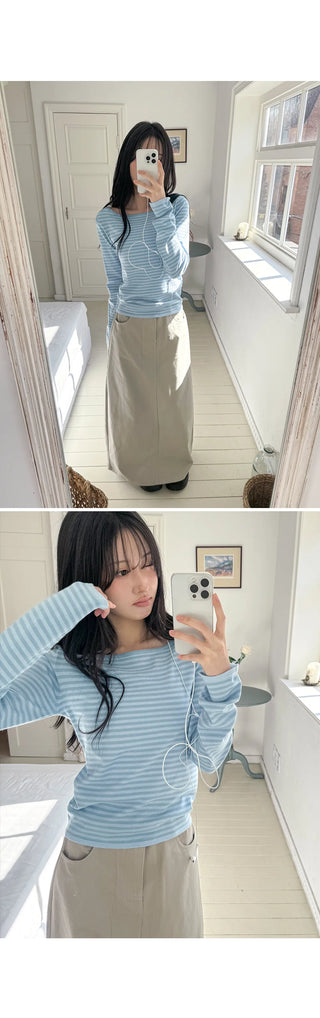 Miken Striped Boat Neck Slim Fit Long Sleeve Knit