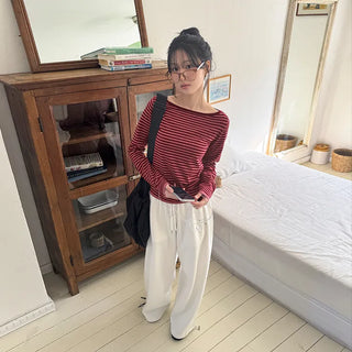 Miken Striped Boat Neck Slim Fit Long Sleeve Knit