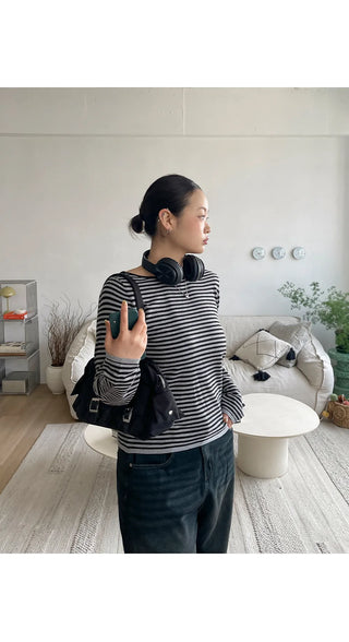 Miken Striped Boat Neck Slim Fit Long Sleeve Knit