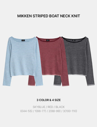 Miken Striped Boat Neck Slim Fit Long Sleeve Knit
