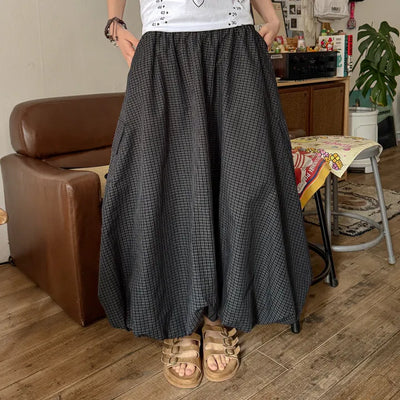 Bimitin Balloon Elastic Cargo Check Long Skirt