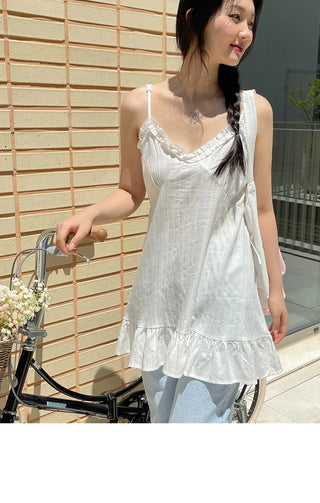Emily Frill Cotton Layered Bustier Strap Sleeveless Mini Dress