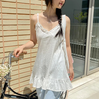 Emily Frill Cotton Layered Bustier Strap Sleeveless Mini Dress