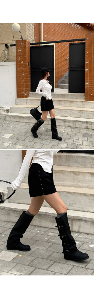 Uniker Rivet Studded Cotton Back Elastic Waist Shorts Cotton Shorts
