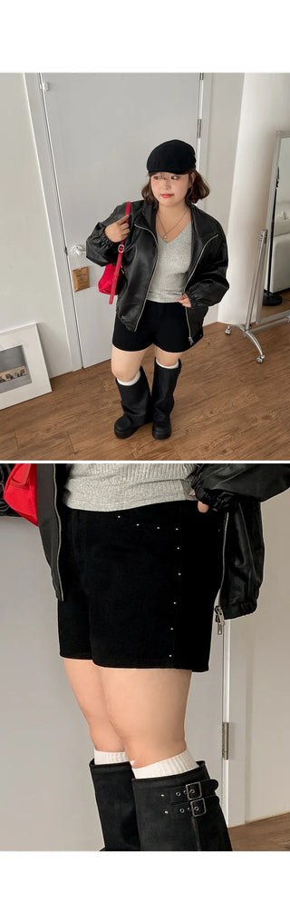 Uniker Rivet Studded Cotton Back Elastic Waist Shorts Cotton Shorts