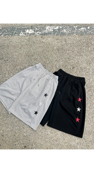 Byeoldin Unisex Star Embroidery Elastic Waist Drawstring Bermuda Banding Shorts Rainy Season Look