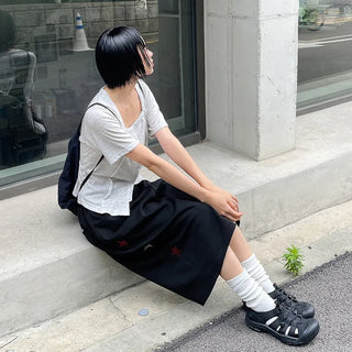 Byeoldin Unisex Star Embroidery Elastic Waist Drawstring Bermuda Banding Shorts Rainy Season Look
