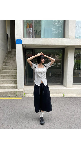Byeoldin Unisex Star Embroidery Elastic Waist Drawstring Bermuda Banding Shorts Rainy Season Look