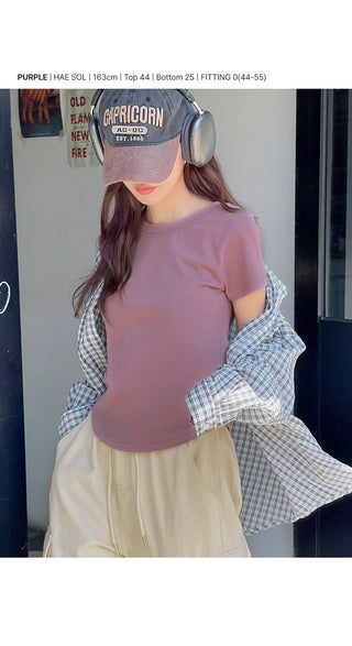 Poppin' Pink  Cotton Round Neck Rounded Hem Plain Short Sleeve T-shirt