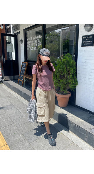 Poppin' Pink  Cotton Round Neck Rounded Hem Plain Short Sleeve T-shirt