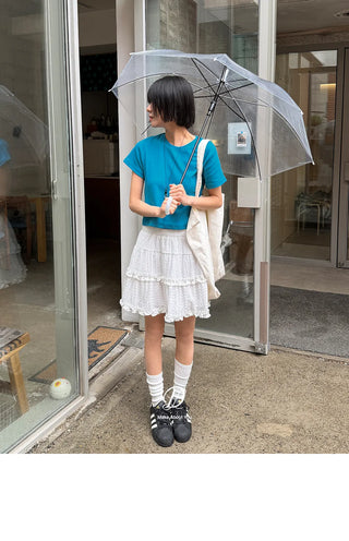 Lined Color Ribbed Crop Short Sleeve Tee