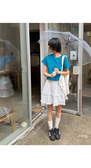 Lined Color Ribbed Crop Short Sleeve Tee
