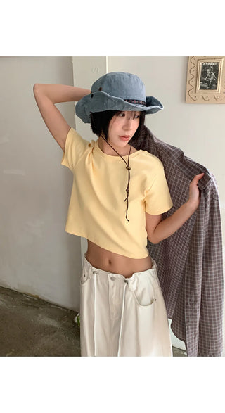 Lined Color Ribbed Crop Short Sleeve Tee