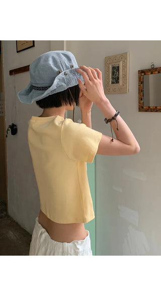 Lined Color Ribbed Crop Short Sleeve Tee